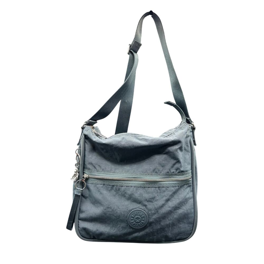 Kipling Oswin Teal Gray Nylon Crossbody Shoulder Bag Adjustable Strap